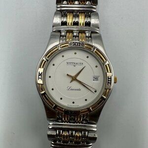 Wittnauer Laureate Watch Men Two Tone White Dial Date 33mm Round Works 8 Inch